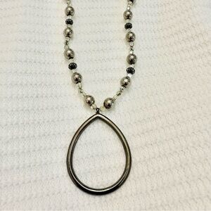 New York & Company Silver Beaded Teardrop Necklace
